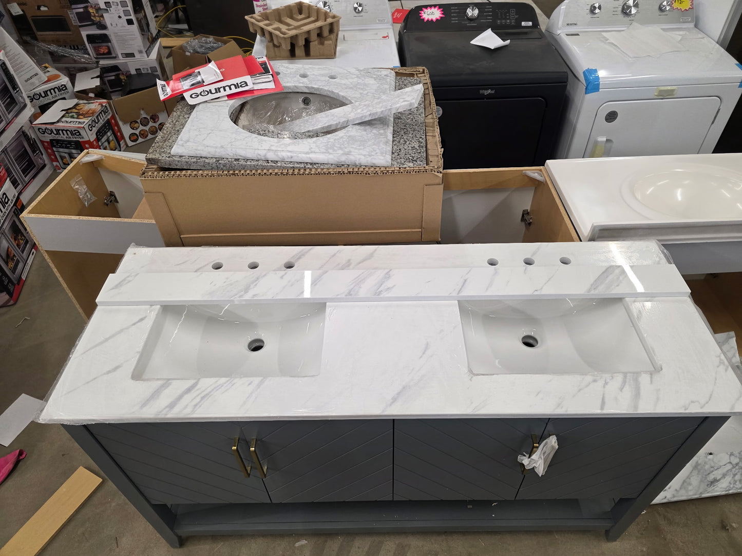 Baybarn 60 in. Double Sink Blue Ash Bath Vanity with White Engineered Carrara Top