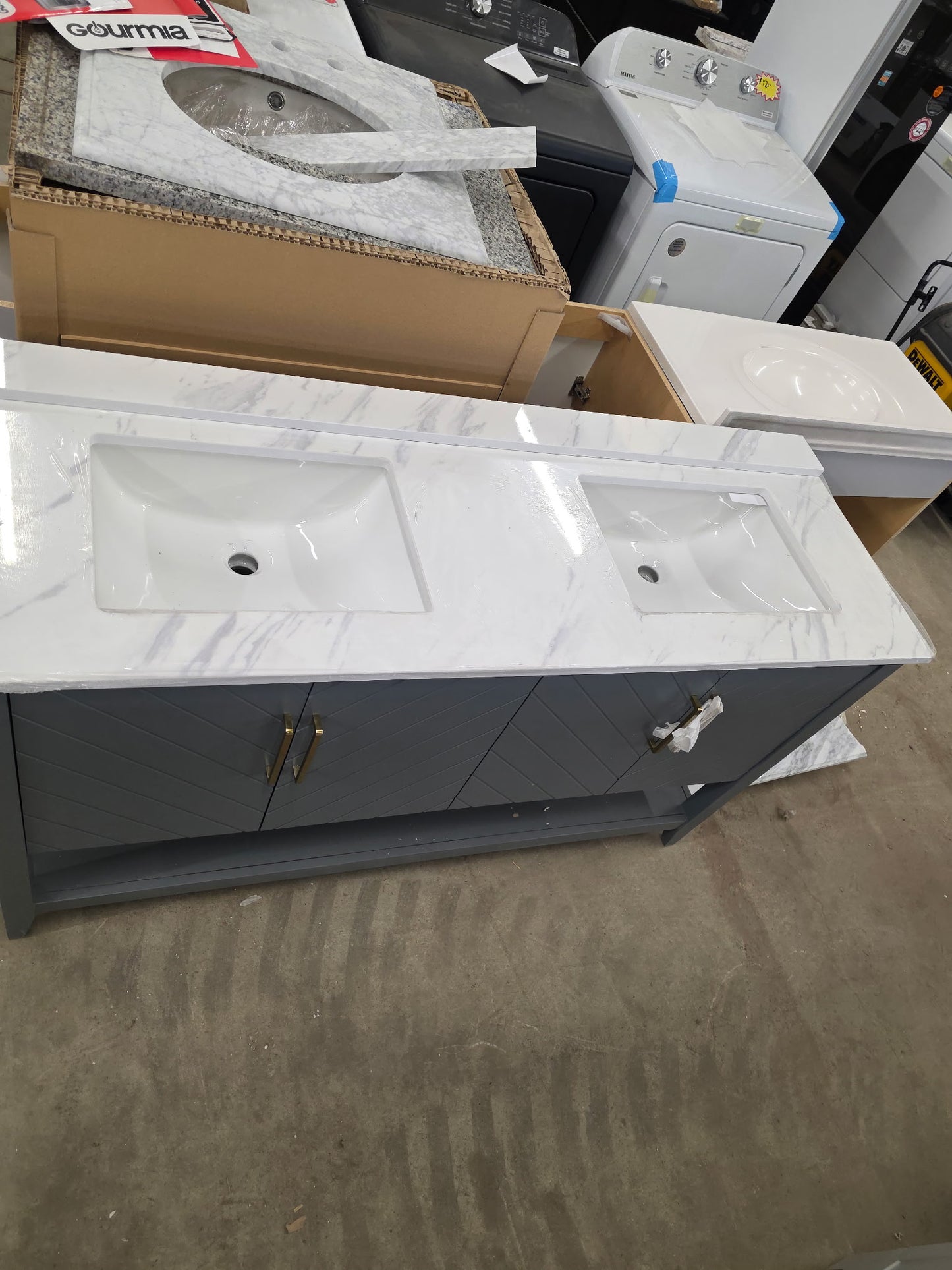 Baybarn 60 in. Double Sink Blue Ash Bath Vanity with White Engineered Carrara Top