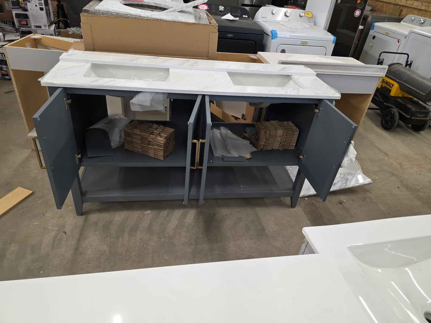Baybarn 60 in. Double Sink Blue Ash Bath Vanity with White Engineered Carrara Top