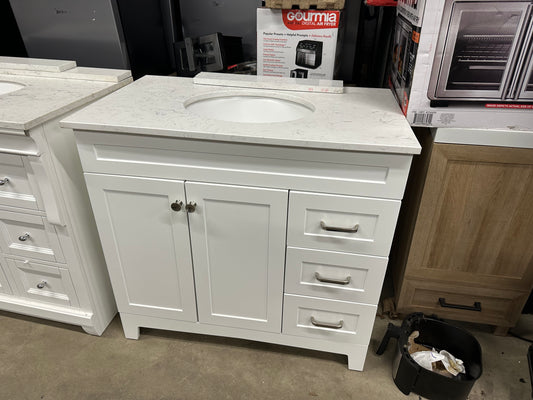 36 in. Single Sink White Bath Vanity Carrera Cultured Marble Top