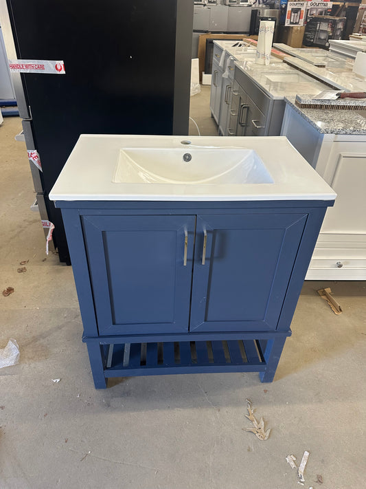 30 in. Single Sink Midnight Blue Bath Vanity /White Engineered Stone Top with