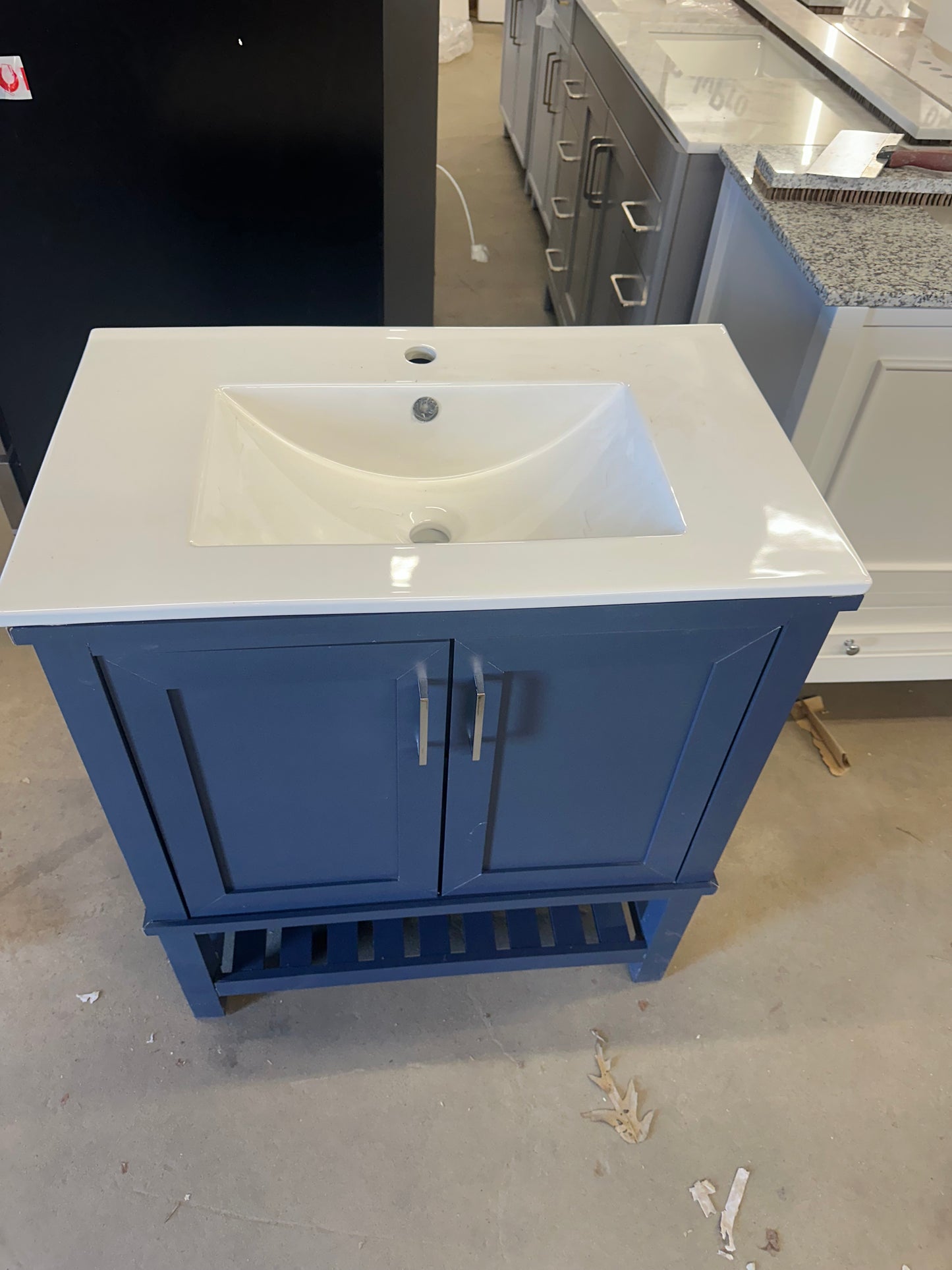 30 in. Single Sink Midnight Blue Bath Vanity /White Engineered Stone Top with