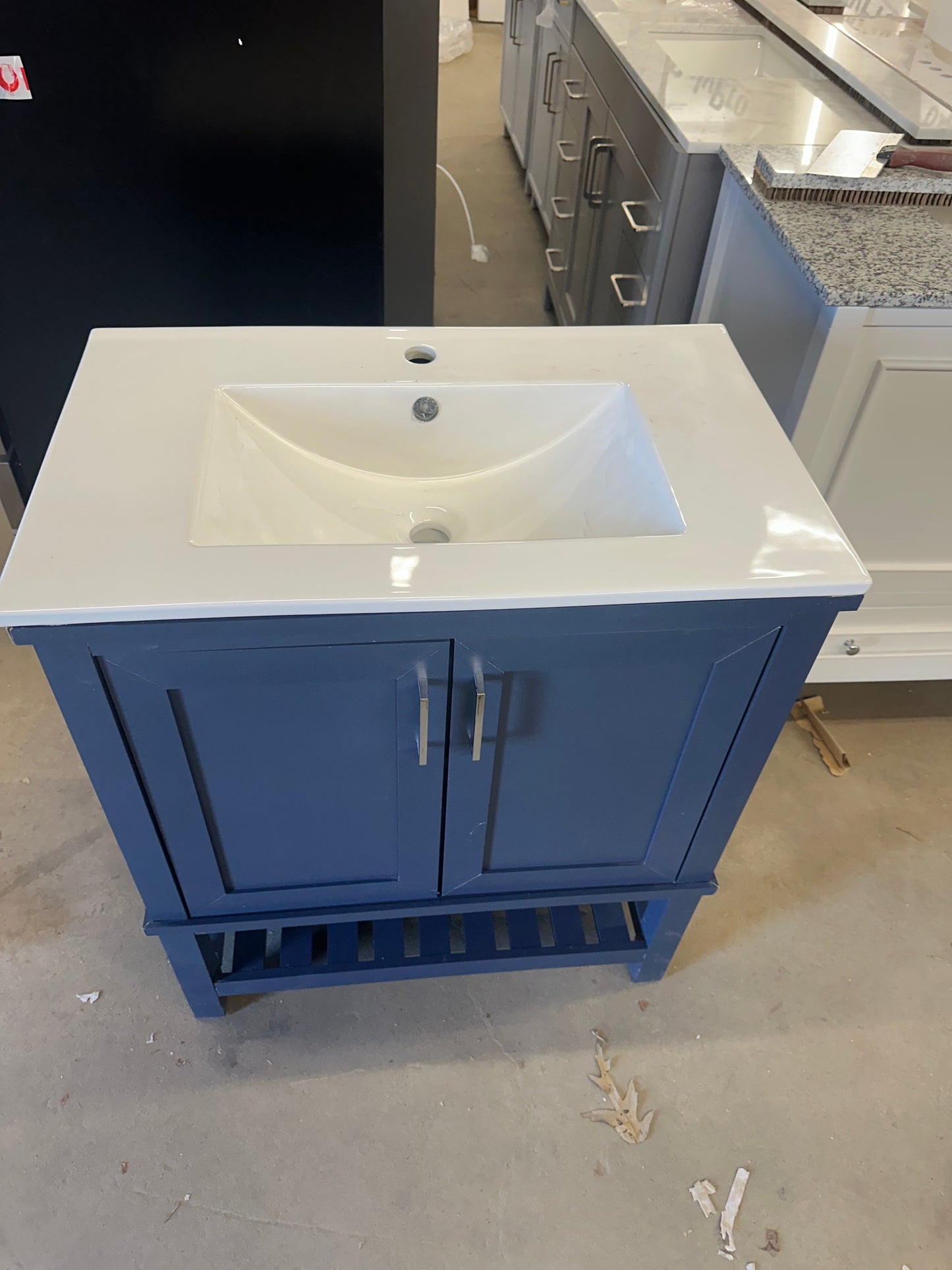 30 in. Single Sink Midnight Blue Bath Vanity with White Engineered Stone Top and Faucet Price Slashers