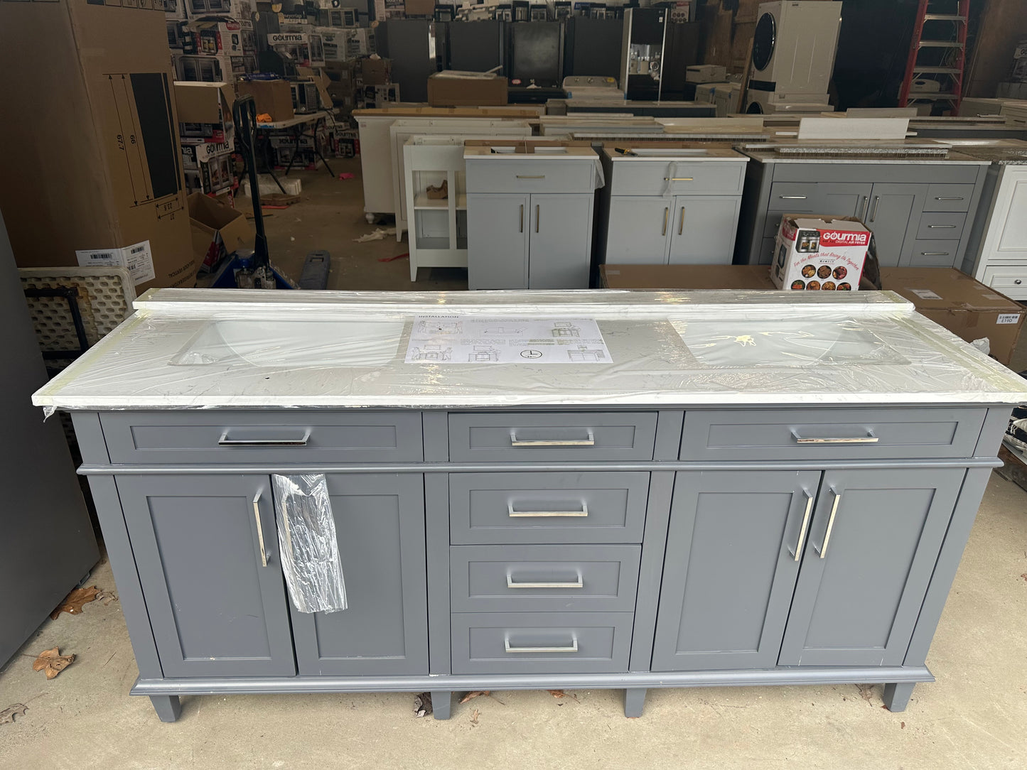 Sonoma 72 in. Double Sink Pebble Gray Bath Vanity with Carrara Marble Top