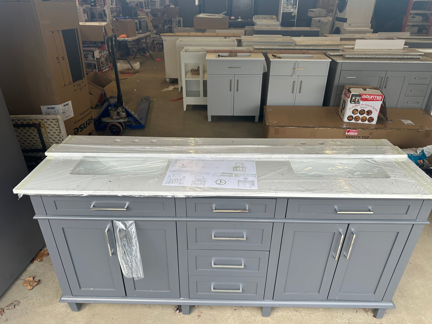 Sonoma 72 in. Double Sink Pebble Gray Bath Vanity with Carrara Marble Top