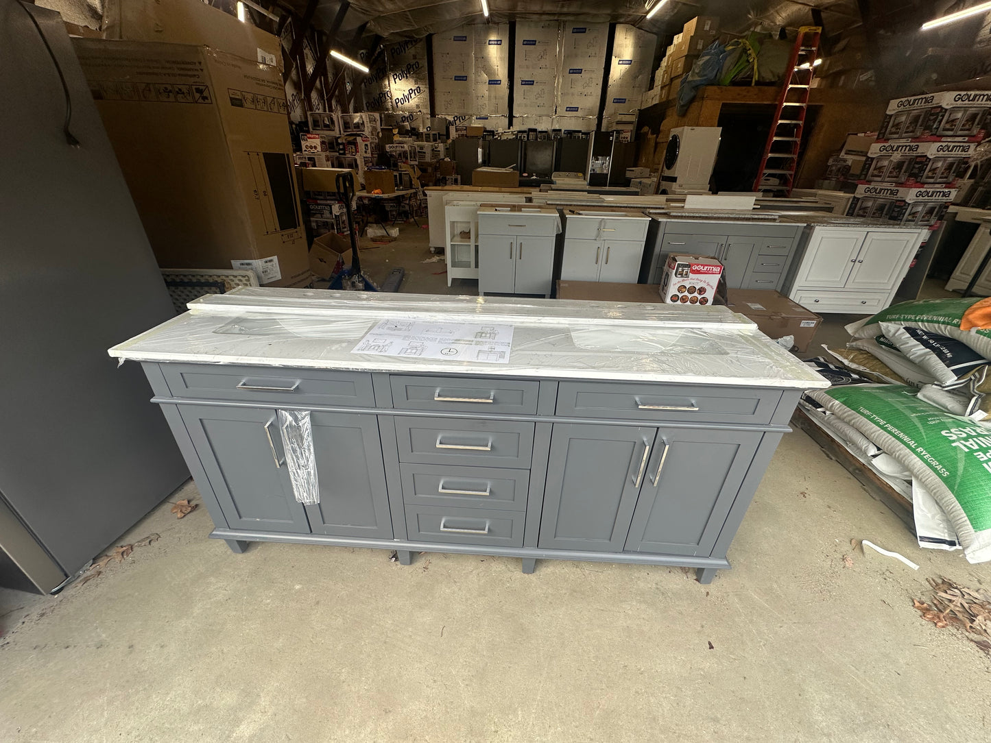 Sonoma 72 in. Double Sink Pebble Gray Bath Vanity with Carrara Marble Top