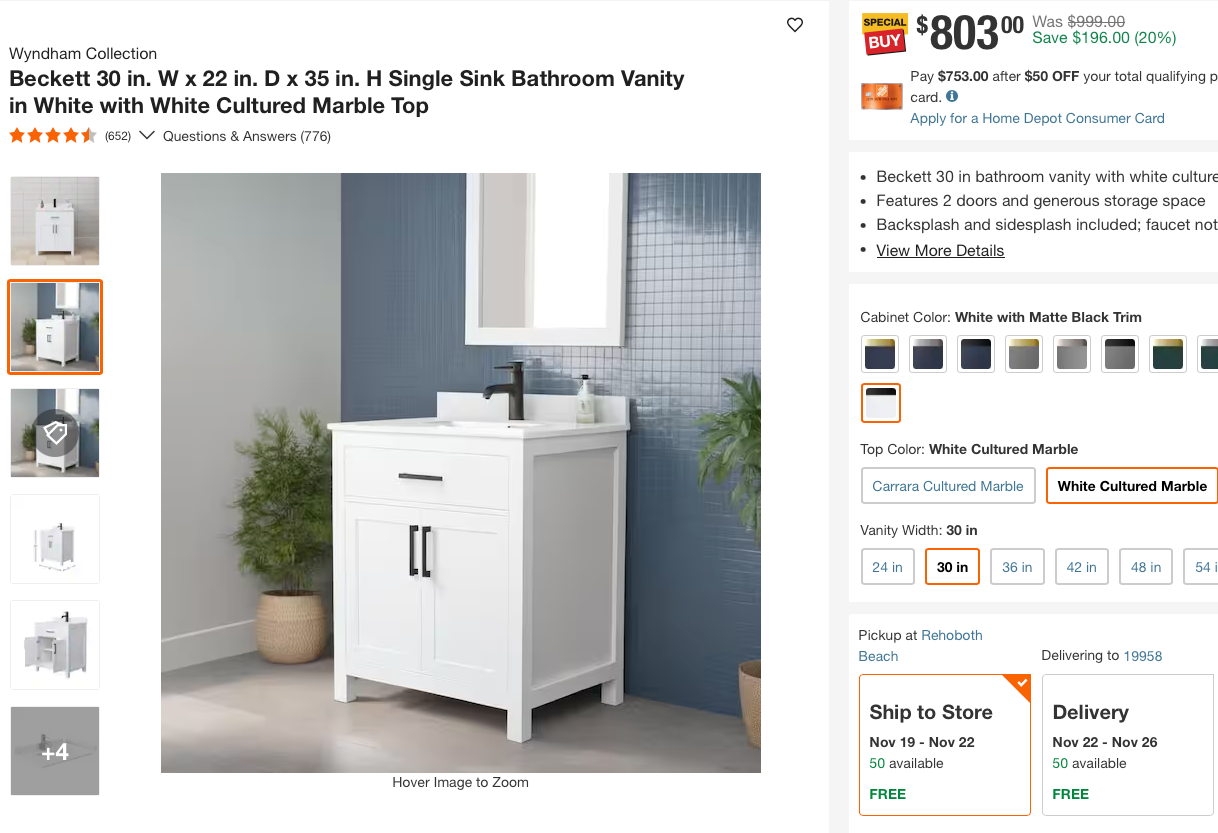 Beckett Single Sink Bathroom Vanity in White with White Cultured Marble Top