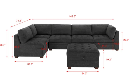 Thomasville Tisdale Modular Sectional 6-piece Dark Gray with Storage Ottoman