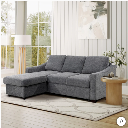 Coddle Aria Fabric Sleeper Sofa with Reversible Chaise and Storage, Gray