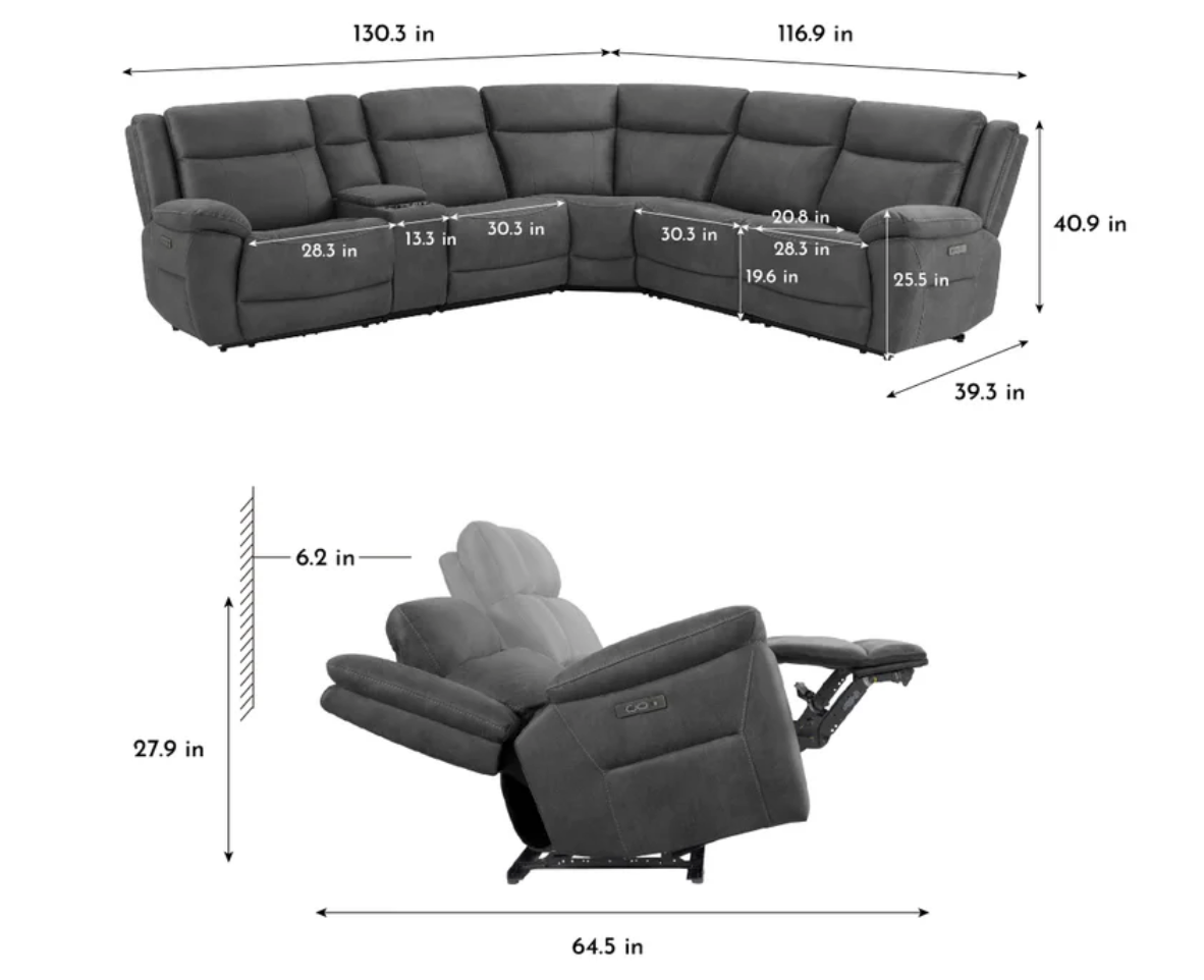 Zakary 6-piece Fabric Power Reclining Sectional With Power Headrests
