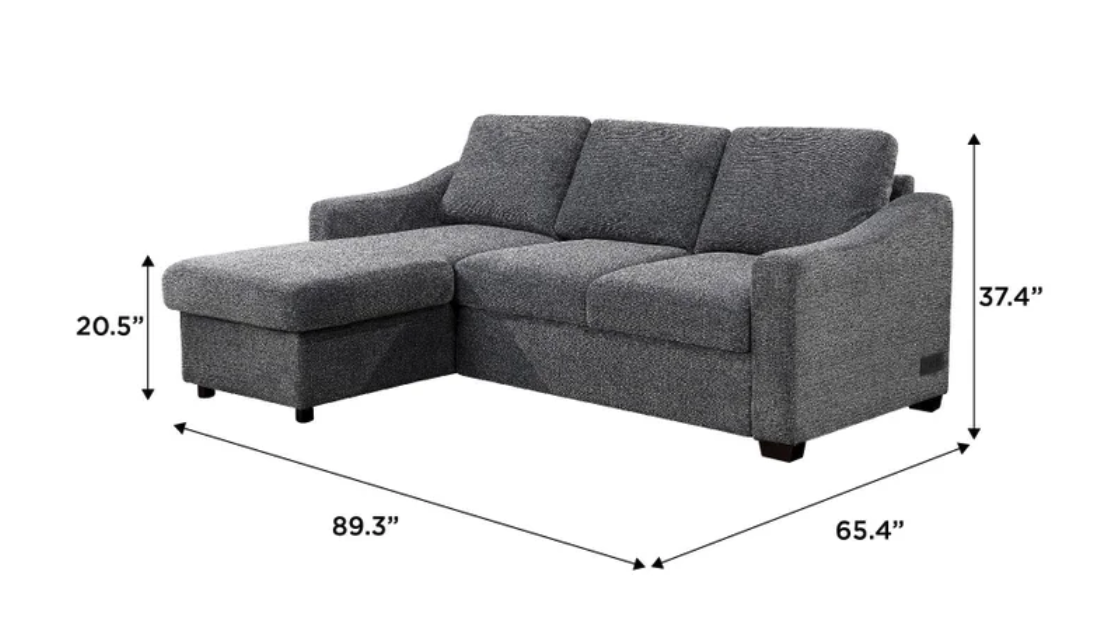 Coddle Aria Fabric Sleeper Sofa with Reversible Chaise and Storage, Gray