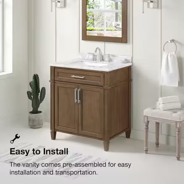 Caville 30 in. Single Sink Almond Latte Bath Vanity without Carrara Marble Top