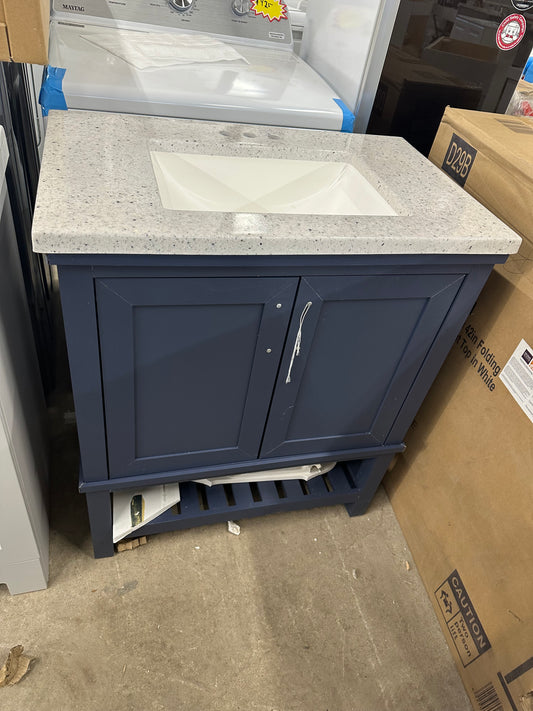 30 in. Single Sink Midnight Blue Bath Vanity /White Engineered Stone Top with