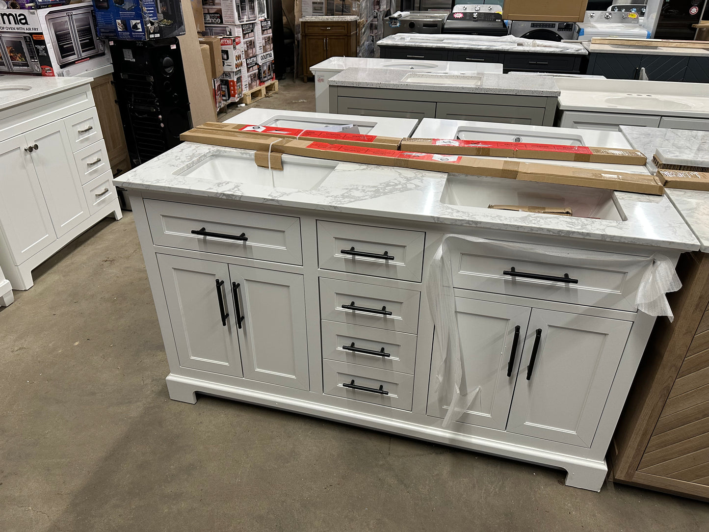 Doveton 60 in. Double Sink Freestanding White Bath Vanity/White Engineered Marble Top