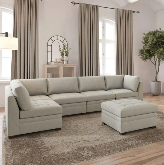 Thomasville Tisdale Modular Sectional 6-piece Beige with Storage Ottoman