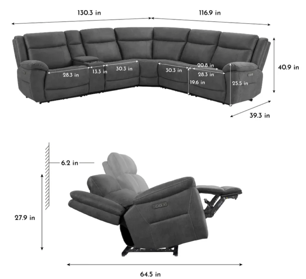 Zakary 6-piece Fabric Power Reclining Sectional With Power Headrests