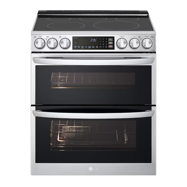 LG 30-in Glass Top 5 burners 4.3-cu ft / 3-cu ft Convection Oven Freestanding Double Oven Electric Range ( Stainless Steel )