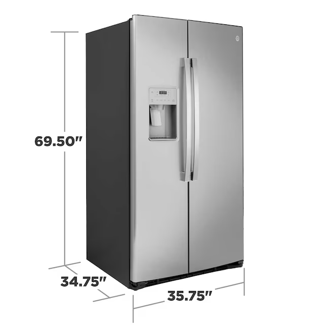 GE 25.1-cu ft Standard-Depth 36-in Wide Side-by-Side Refrigerator with Ice Maker ,Water and Ice Dispenser ( Fingerprint Resistant Stainless Steel ) Item #1262486 | Model #GSS25IYNFS