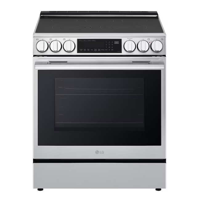 LG InstaView 30-in Glass Top 5 burners 6.3-cu ft Air Fry Convection Oven Slide-In Electric Range ( PrintProof Stainless Steel )