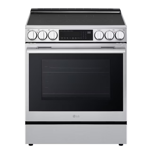 LG InstaView 30-in Glass Top 5 burners 6.3-cu ft Air Fry Convection Oven Slide-In Electric Range ( PrintProof Stainless Steel )